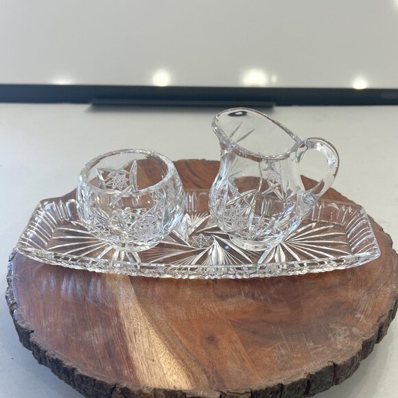 Bohemian Handmade Pinwheel Crystal Creamer, Sugar Bowl & Tray! - Picture 2 of 16